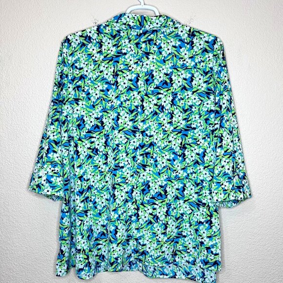 Green Floral Boho Chic Button Front Stretch Tunic Blouse Top Women 3X - Picture 3 of 8